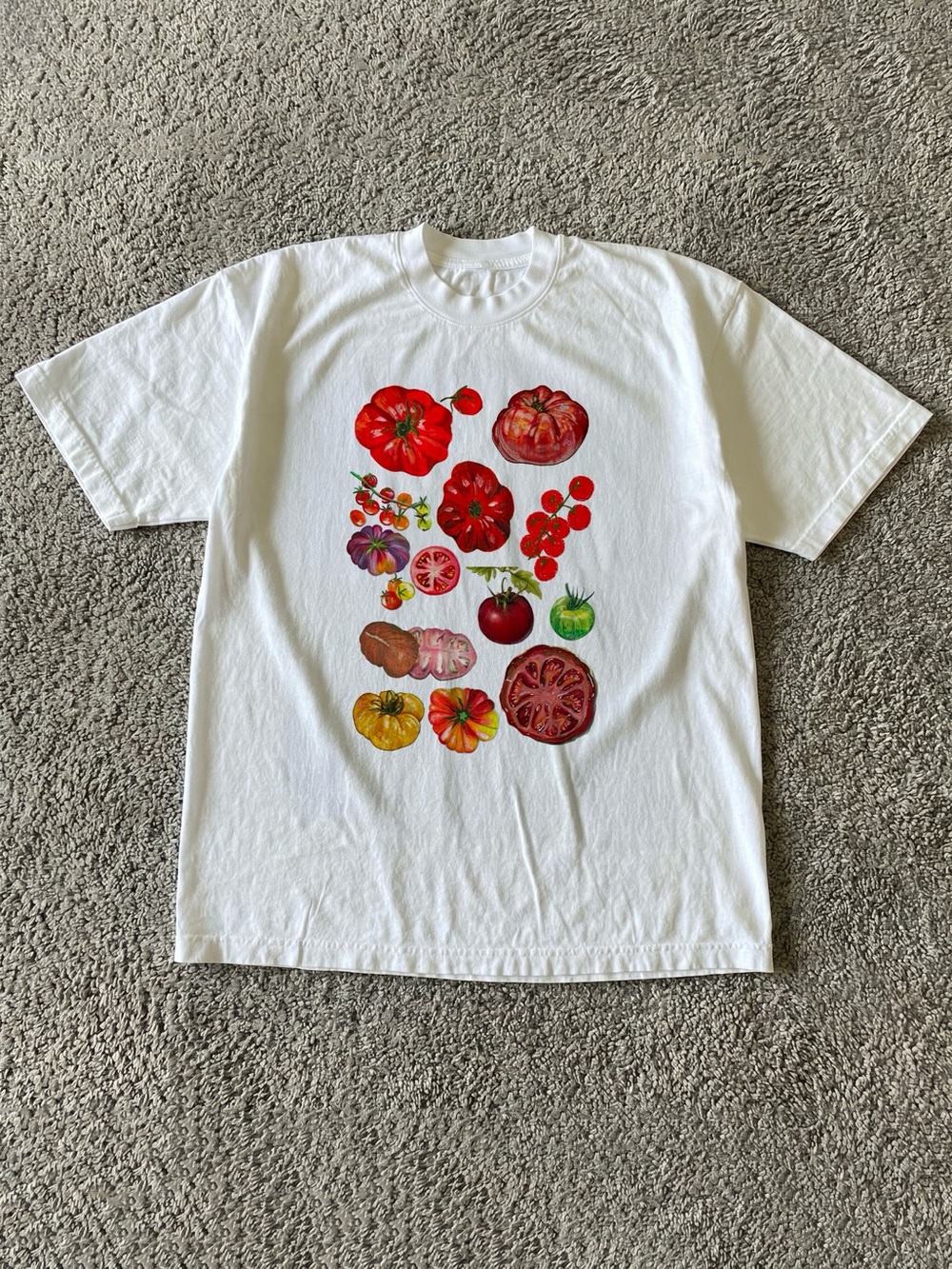 Gildan White Short-Sleeve Tee with Tomato and Floral Print